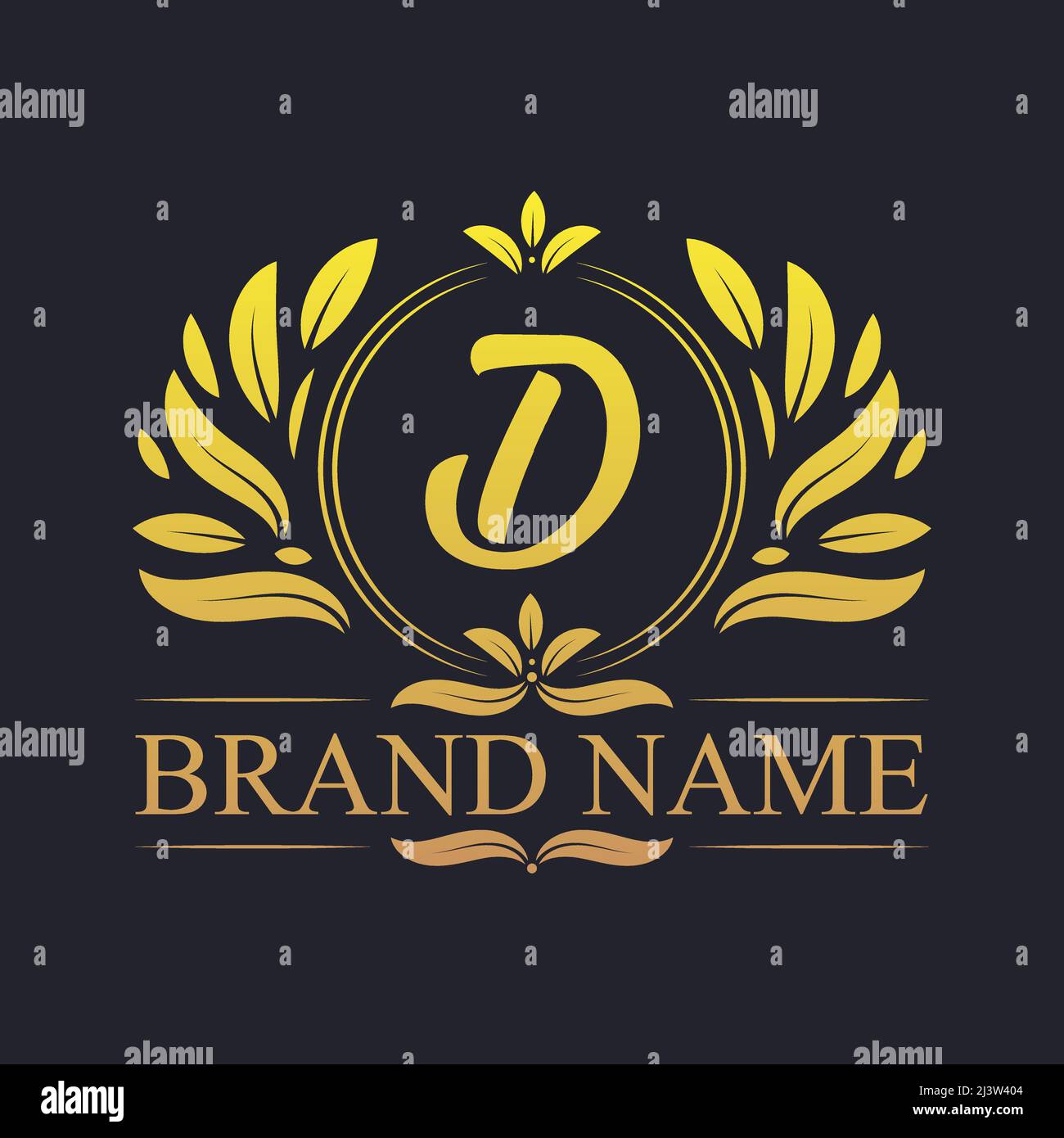 Goldene Vintage-Ornament-Alphabet-D-Logo-Design. Luxuriöse Design-Vorlage mit goldenem, elegantem D-Logo. Stock Vektor