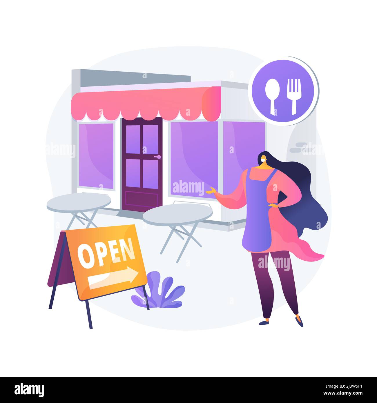 Restaurants Wiedereröffnung abstrakten Konzept Vektor Illustration. Pandemie Business Anpassung, Outdoor-Sitzbereich, außerhalb Essen, Tischabstand, soziale Stock Vektor