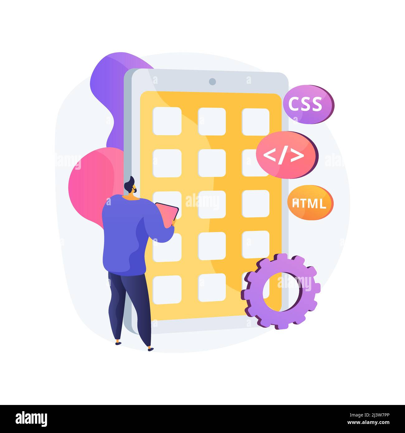 Hybride mobile App abstraktes Konzept Vektor Illustration. Softwareanwendung, native App und Webanwendung, Quellcode, Zielplattform, Run Offlin Stock Vektor