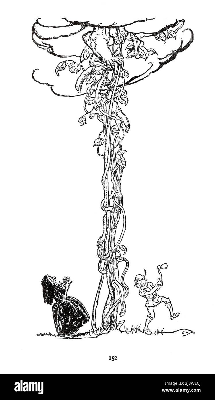 Jack and the Beanstalk aus dem Buch „English Fairy Tales“, erzählt von Flora Annie Steel, Webster, illustriert von Arthur Rackham, Publisher New York, The Macmillan Company 1918 Stockfoto