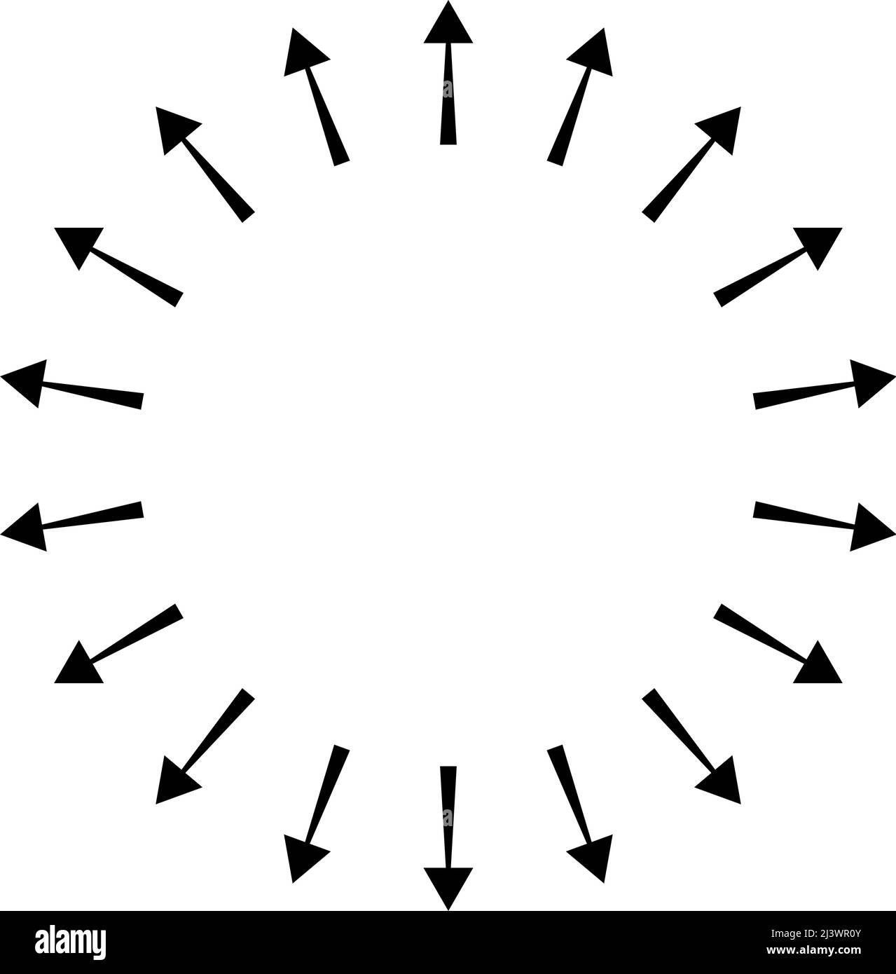 Ausstreuende, radiale, strahlende Pfeile. Symbol für Diffusion, Erweiterung, Ausbreitung und Emission, Symbol. Stock Vektorgrafik, Clip-Art Grafiken Stock Vektor