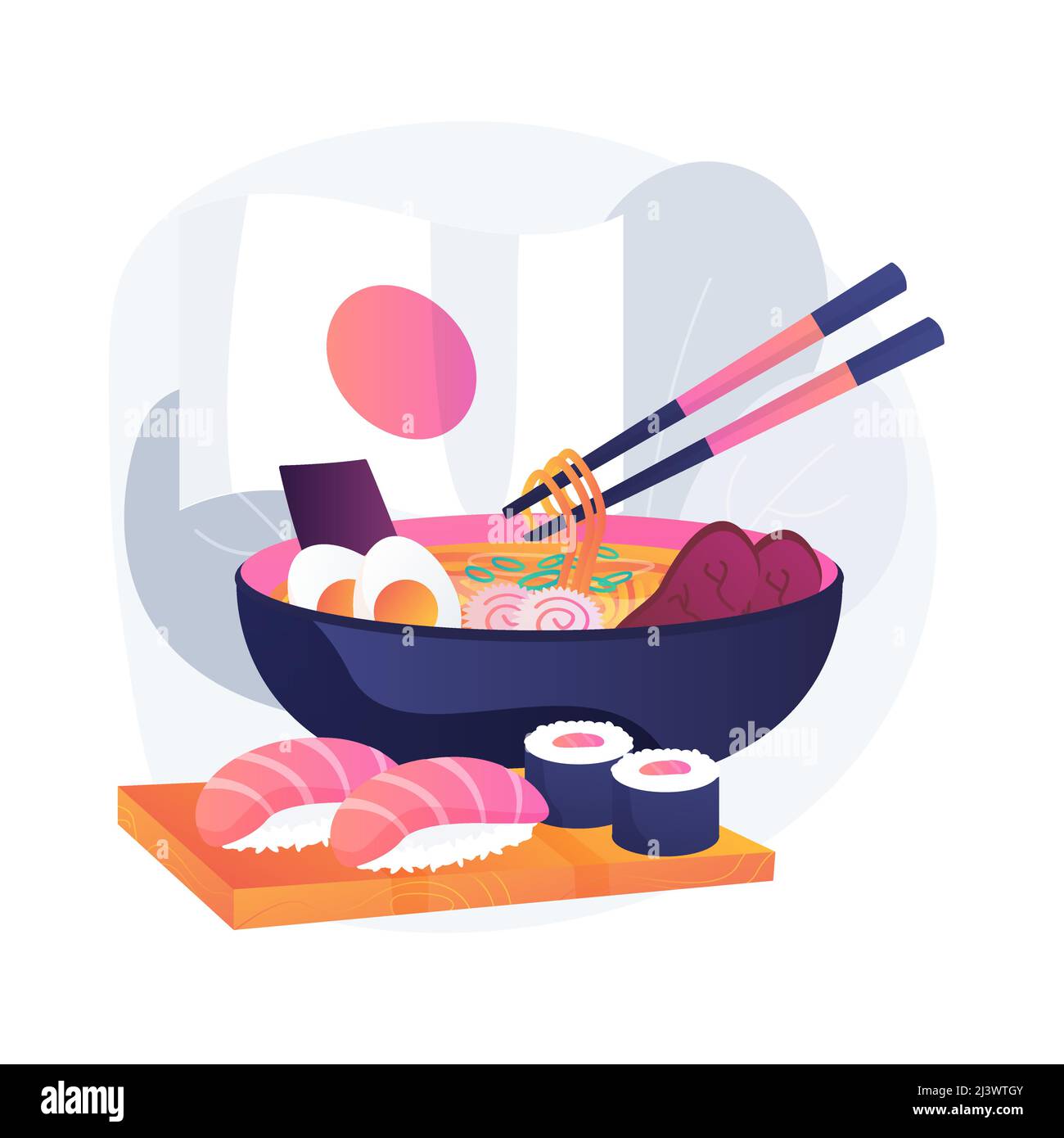 Japanische Lebensmittel abstrakte Konzept Vektor-Illustration. Orientalische Küche, Japanisches Sushi zum Mitnehmen, Gourmet-Food-Markt, traditionelle asiatische Restaurant-Menü, Stock Vektor
