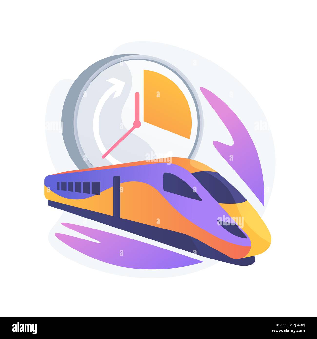 Abstraktes Konzept-Vektor-Illustration für Hochgeschwindigkeitstransporte. Hochgeschwindigkeitsbahn, Personenverkehr, Bahnhofsbahnsteig, Luxuswagen, Fahrten auf der Straße, Stock Vektor