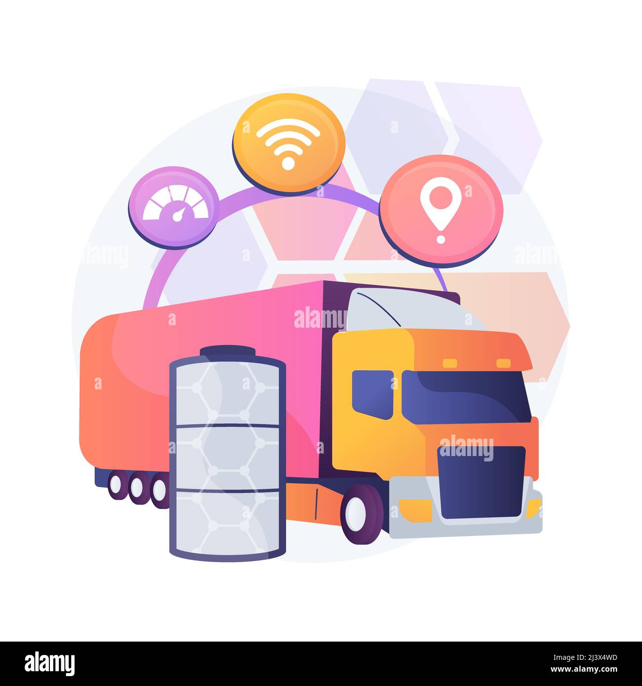 Elektro-LKW abstraktes Konzept Vektor-Illustration. Umweltfreundliche Logistik, moderner Transport, Elektromotor, batteriebetriebener LKW, Nachhaltigkeit Stock Vektor