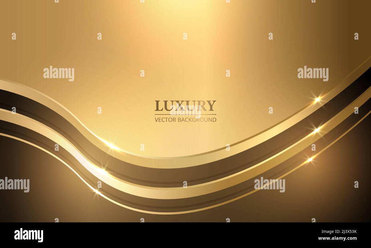 Abstrakt elegant Gold Luxus Hintergrund mit goldenen Linien. Realistischer Luxus-Hintergrund mit Gold 3D Metallwellen und hellen Highlights. Stock Vektor