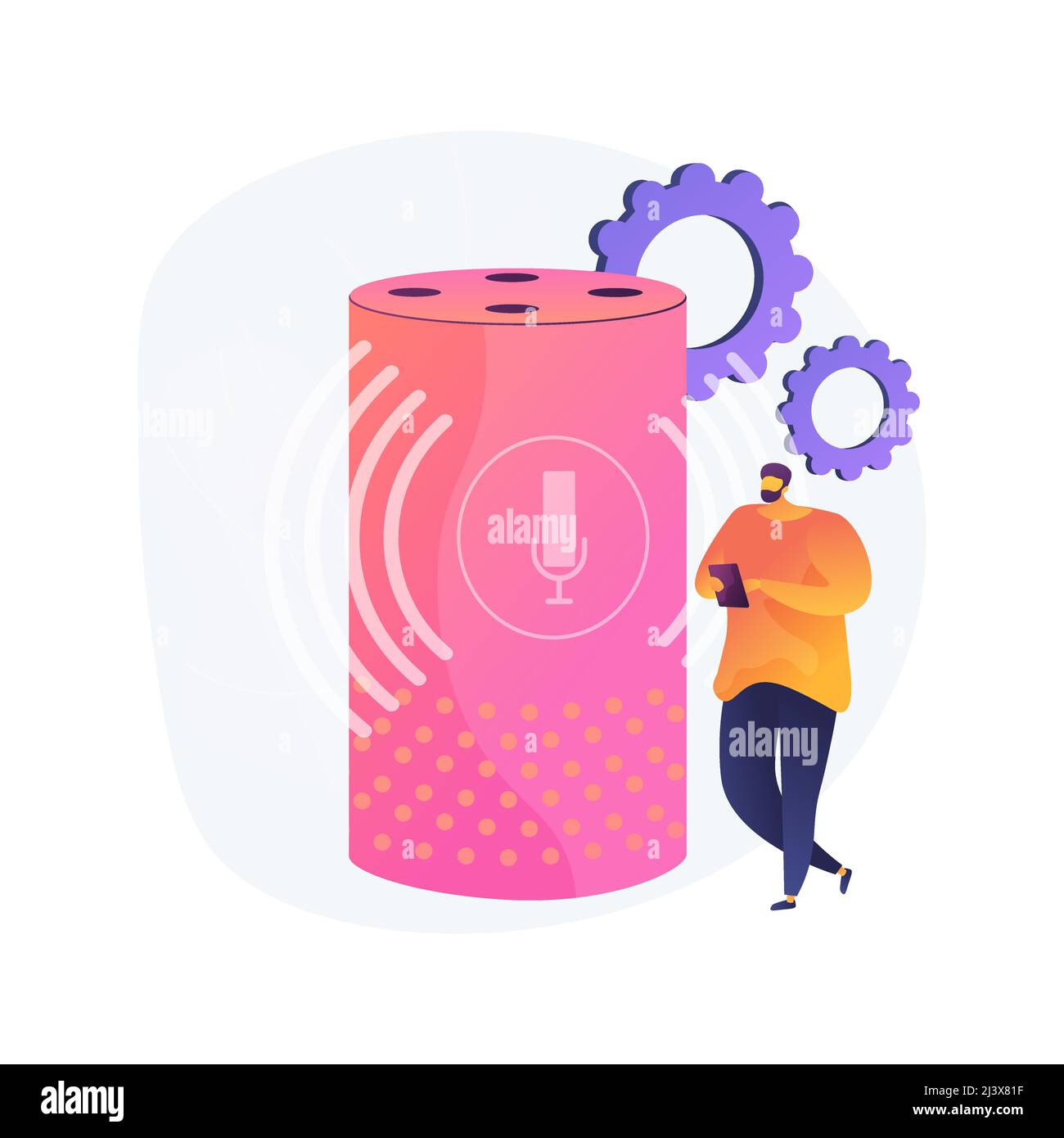 Smart Speaker abstrakte Konzept Vektor-Illustration. Sprachaktivierter Smart Assistant, virtueller Home Automation Hub, Internet der Dinge, integriertes Komma Stock Vektor