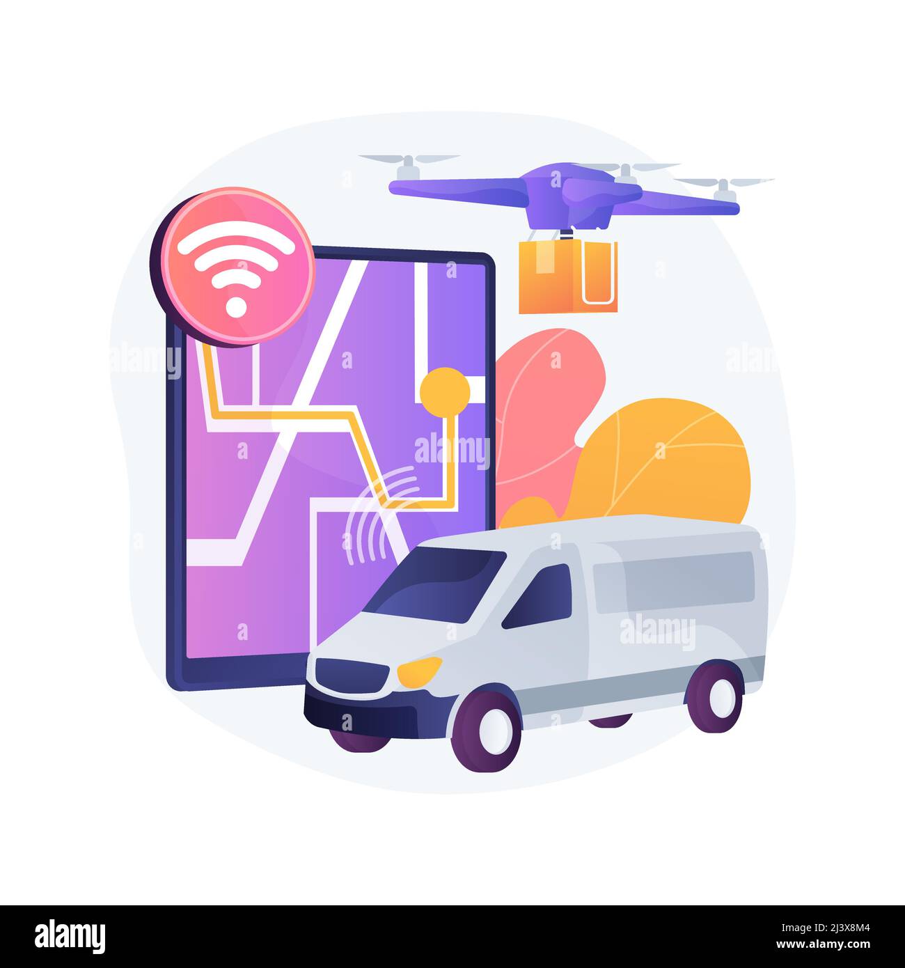 Autonome Lieferung abstrakte Konzept Vektor Illustration. Drohnenlieferung, kein menschlicher Kontakt, automatisierter Kurierdienst, autonomer Roboter, Selbstfahren Stock Vektor