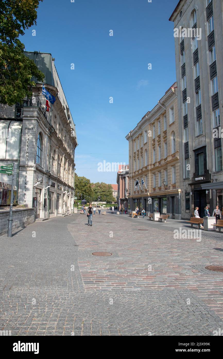 Harju im Zentrum der Stadt ist für Fahrzeuge gesperrt, Tallinn, Estland, 21. September 2018. Stockfoto