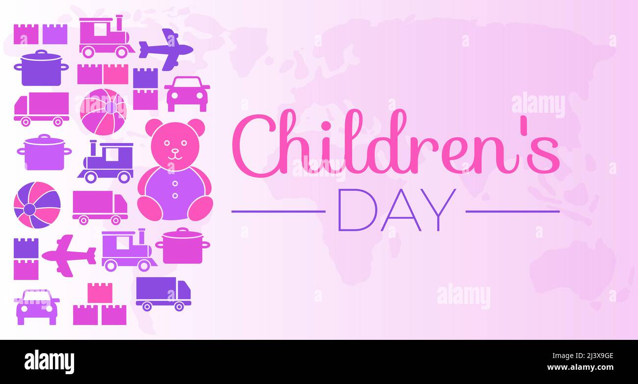 Rosa Kindertag Hintergrundillustration mit Spielzeug Stock Vektor