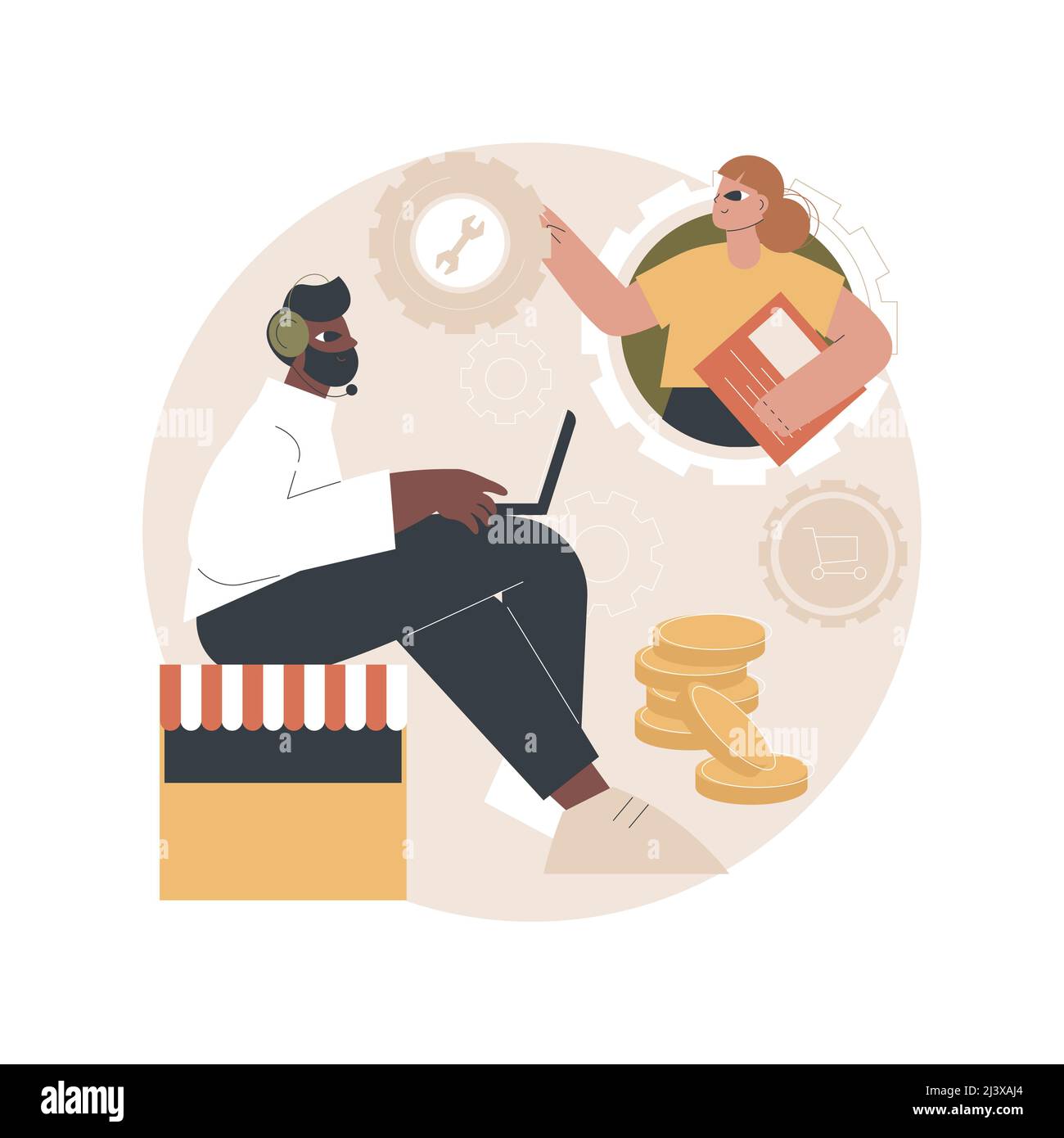 Abstrakte Konzeptdarstellung für Verkaufsgesprächskäufe. Conversational Marketing, Chatbot-Verkauf in Echtzeit, dialoggesteuertes Online-Tool, Engage Custo Stock Vektor