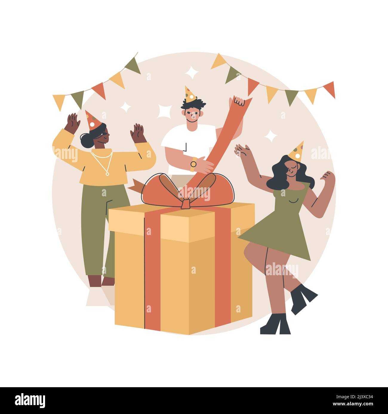 Geschenk-Eröffnung Party abstrakt Konzept Vektor Illustration. Tag für Tag Party, Geschenk-Opeing zusammen, Familienfeier Tradition, immer präsent, Gast i Stock Vektor