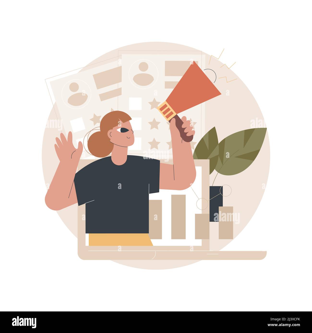 Abstrakte Vektordarstellung für Marketingkampagnen. Geschäftsstrategie, digitale Produktwerbung, Zielgruppe in sozialen Medien, Markencommun Stock Vektor