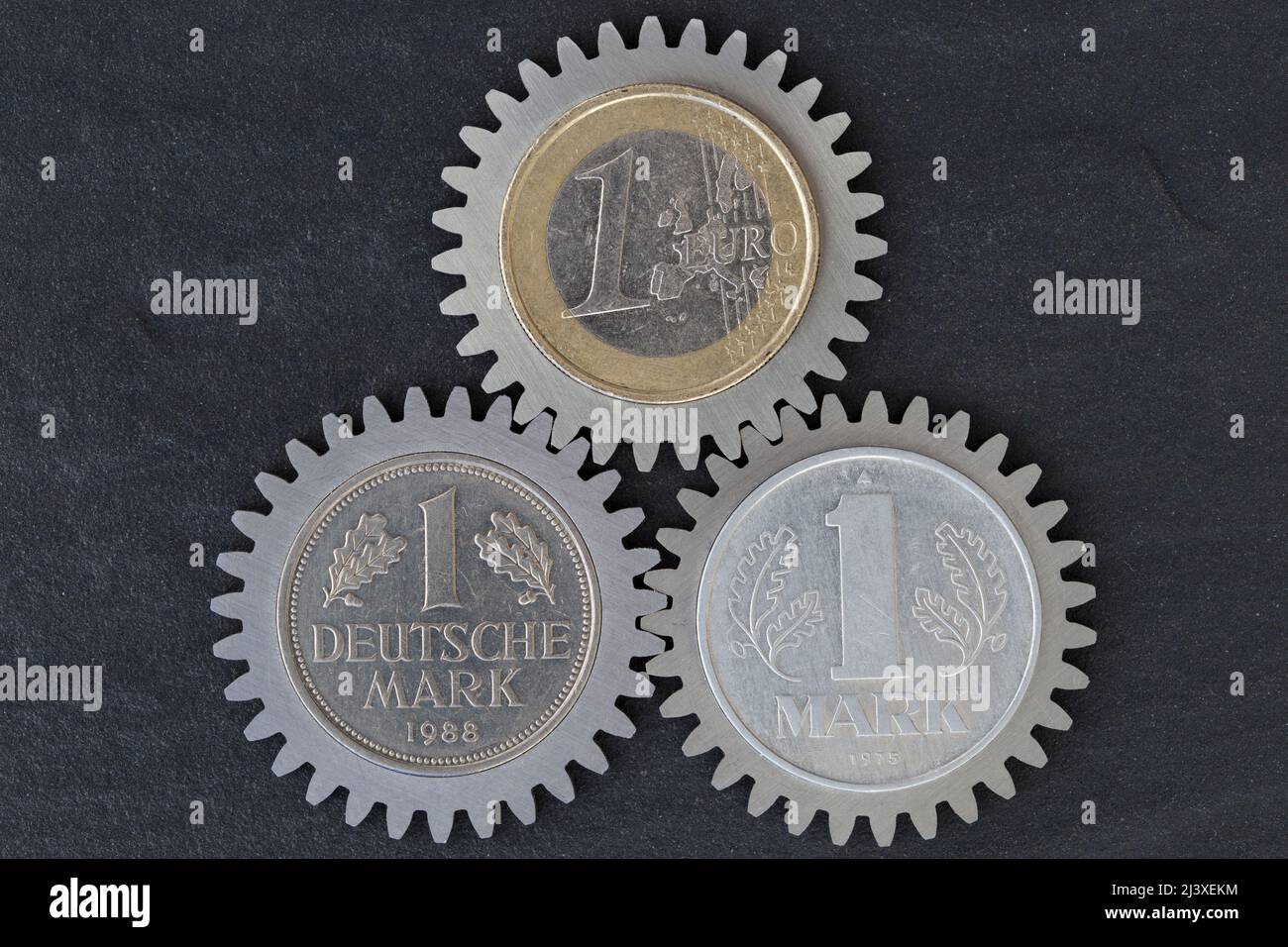 Euro, D-Mark, DDR-Mark, Ost-Mark Stockfoto