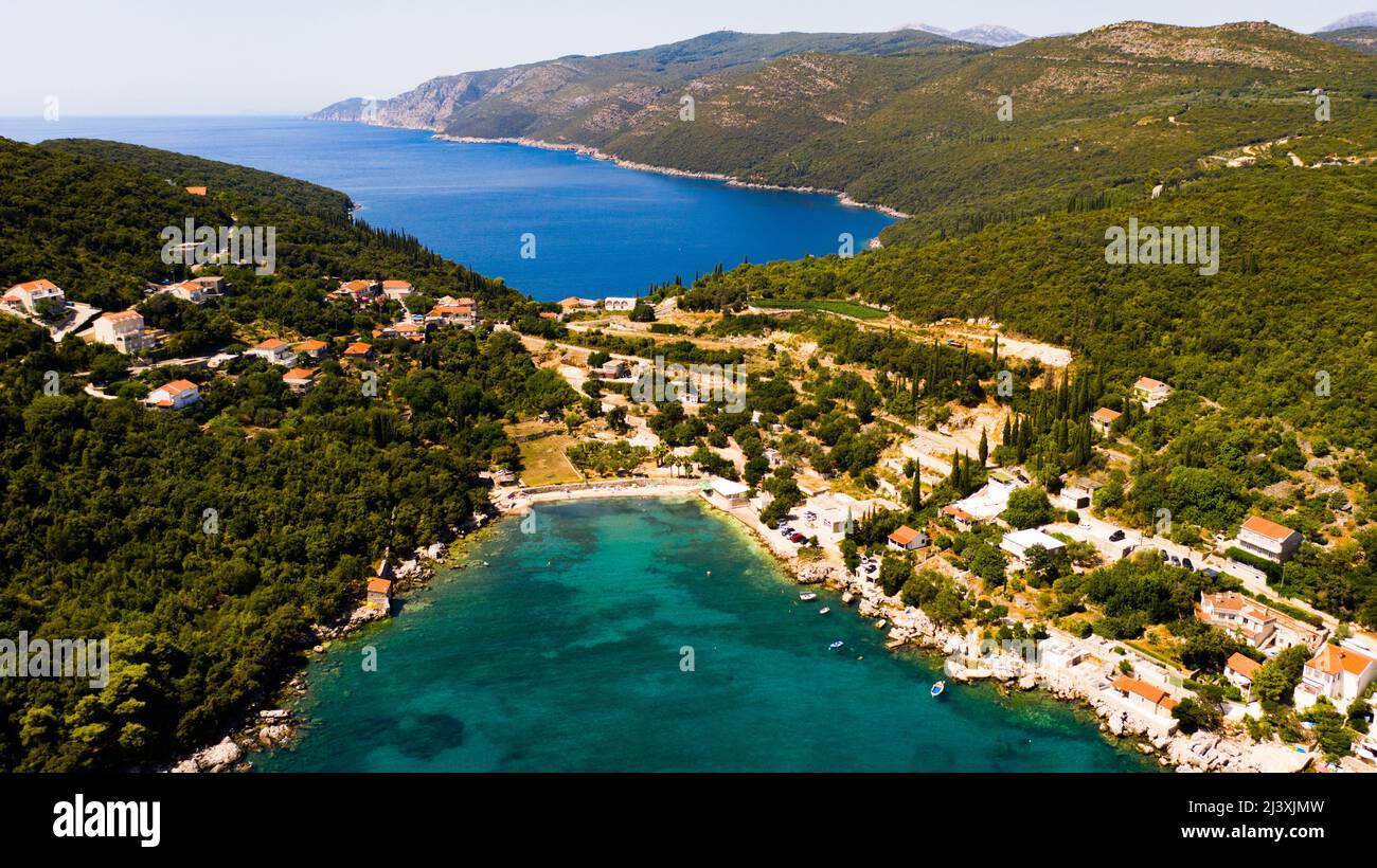 Luftaufnahme der Bucht von Molunat, Dubrovnik, Kroatien Stockfoto