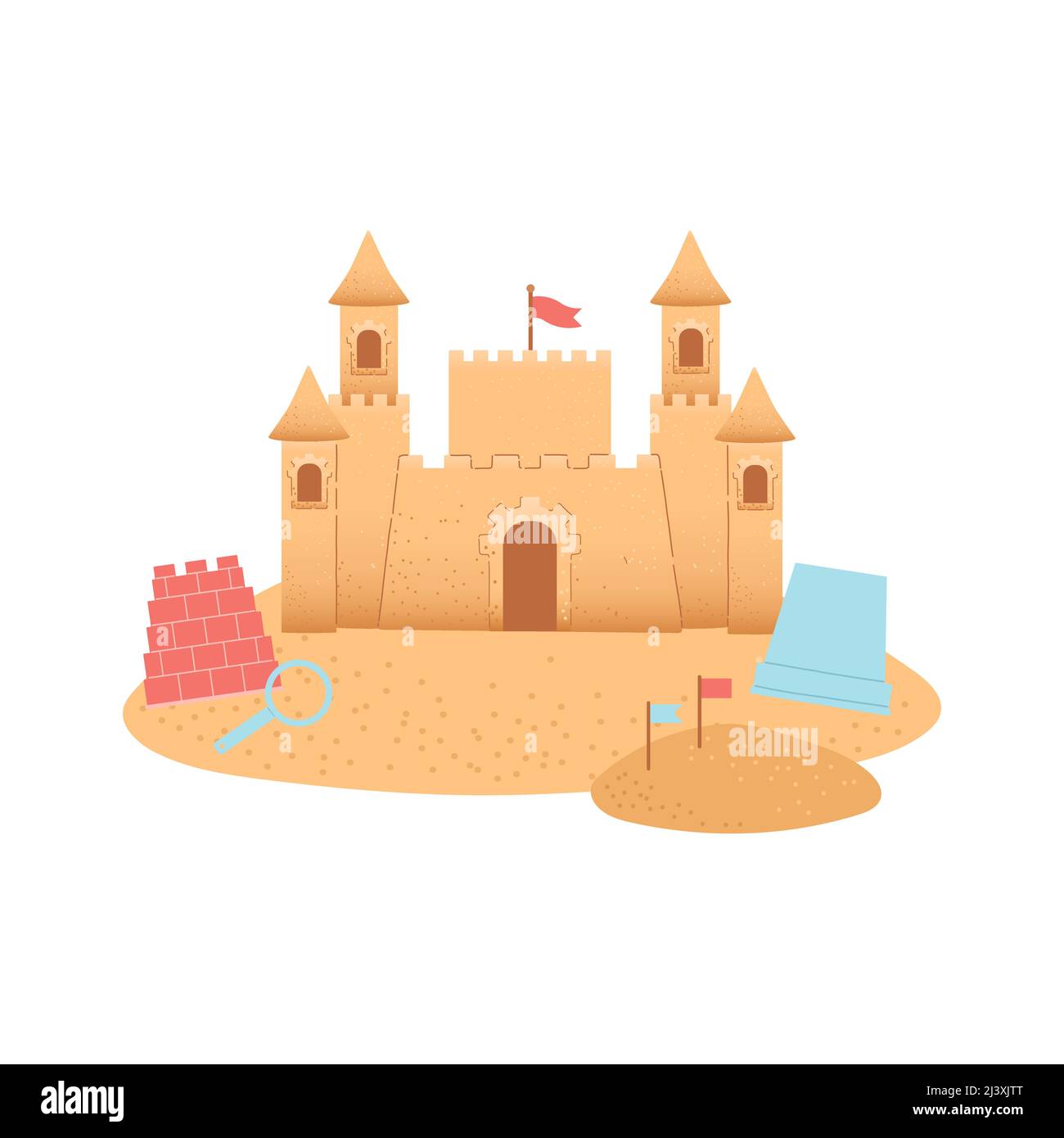 Hallo Sommer Satz von Elementen auf Sand, Vektor Stock Vektor