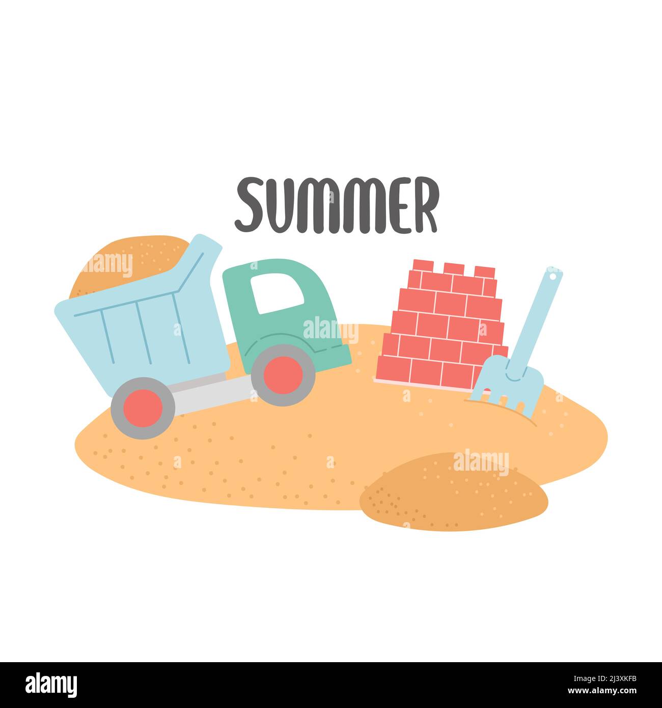 Hallo Sommer Satz von Elementen auf Sand, Vektor Stock Vektor