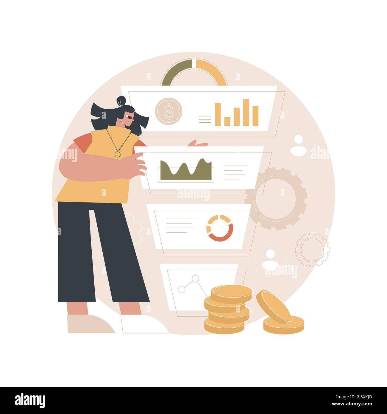 Sales Trichter Management abstrakte Konzept Vektor-Illustration. Produktmanagement, Customer Journey Repräsentation, Verkaufstrichter Stufen, Marketing Soft Stock Vektor