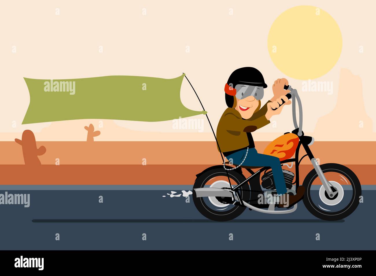 Eine Vektordarstellung des Motorrad-Fahrer trägt Blank Banner Cartoon Stock Vektor