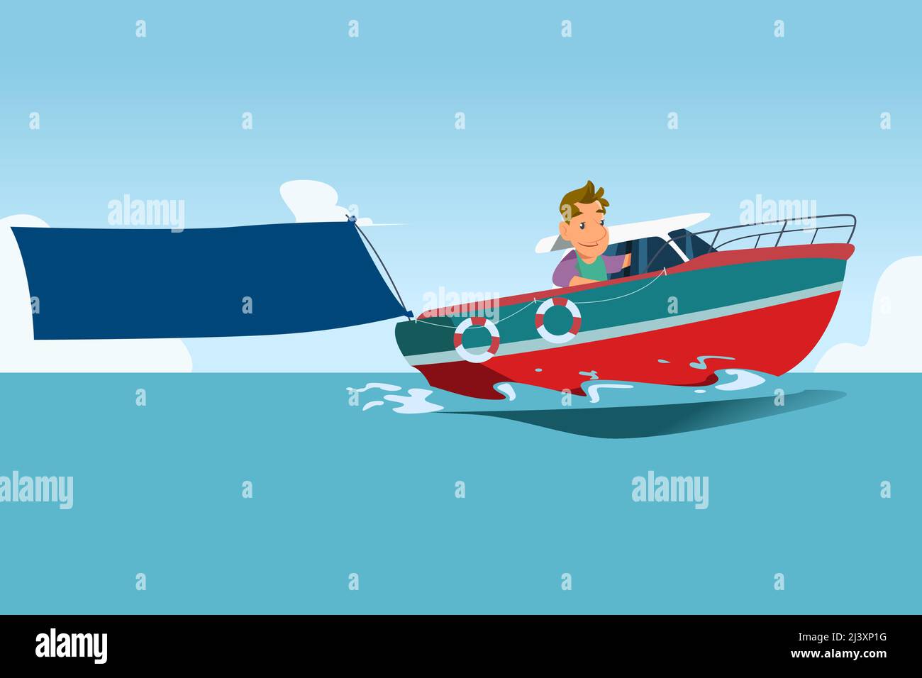 Eine Vektordarstellung des Bootsfahrers mit leerem Banner Cartoon Stock Vektor