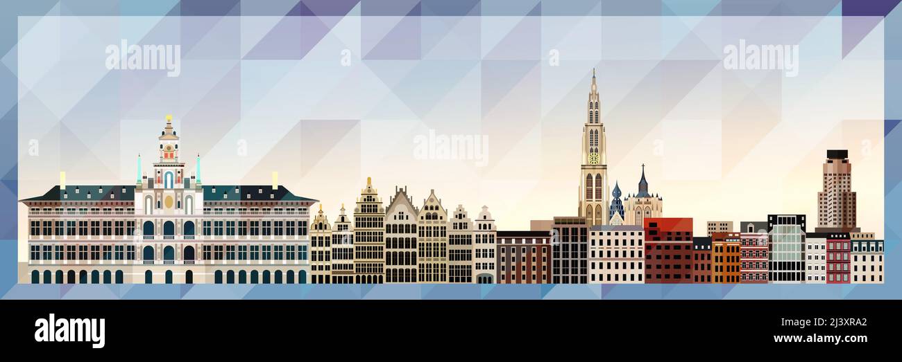 Antwerpener Skyline Vektor farbenfrohes Poster auf einem wunderschönen dreieckigen Texturhintergrund Stock Vektor