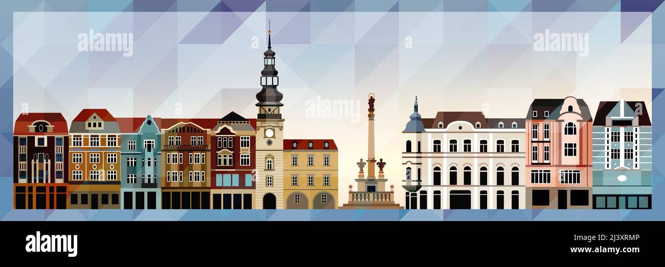 Ostrava Skyline Vektor buntes Poster auf schönem dreieckigen Textur Hintergrund Stock Vektor