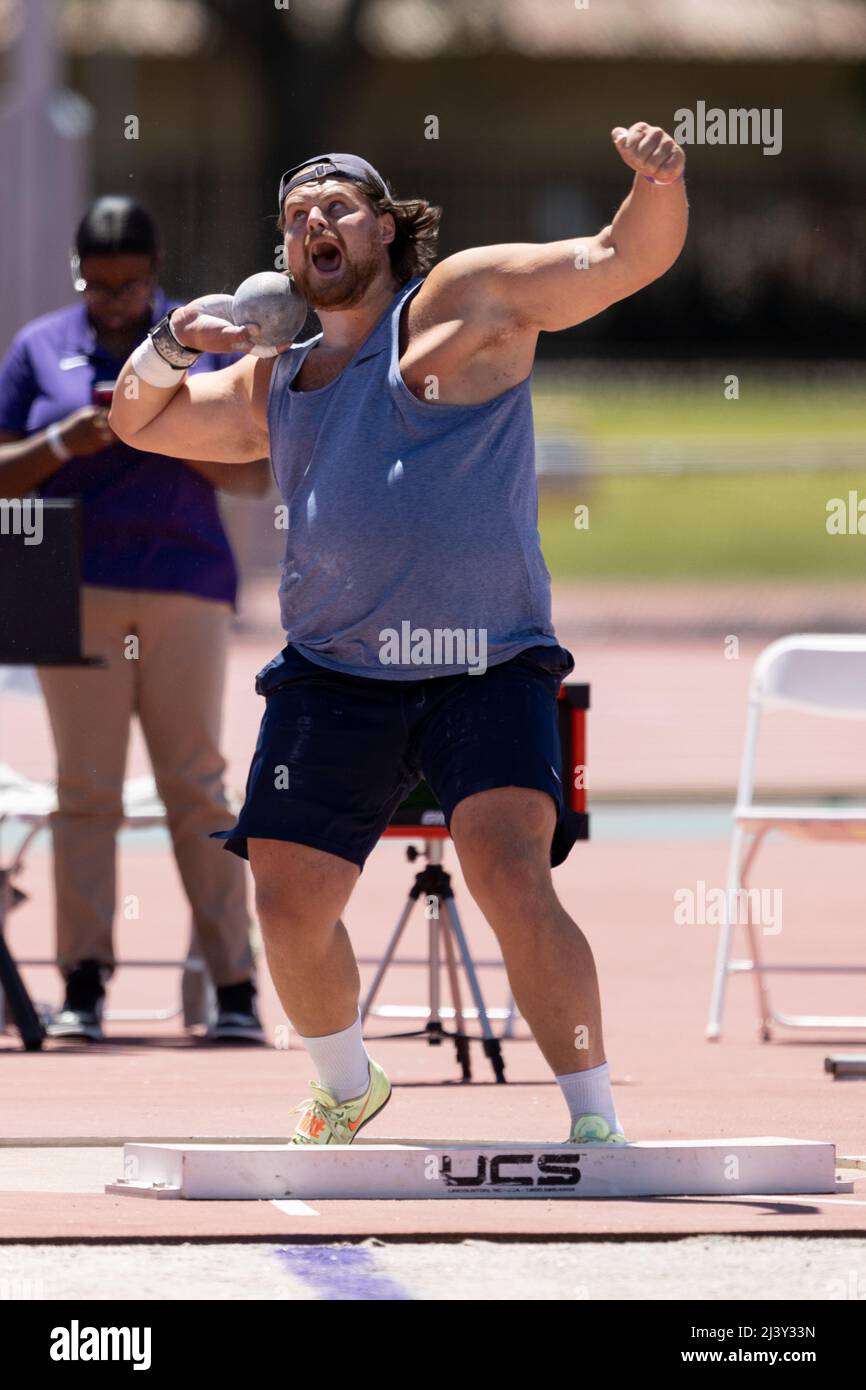 Andrew Liskowitz wirft den Schuss (66’ 2 3/4“ / 20,19m) , Samstag, 9. April 2022, in Baton Rouge, Louisiana. (Kirk Meche/Image of Sport) Stockfoto