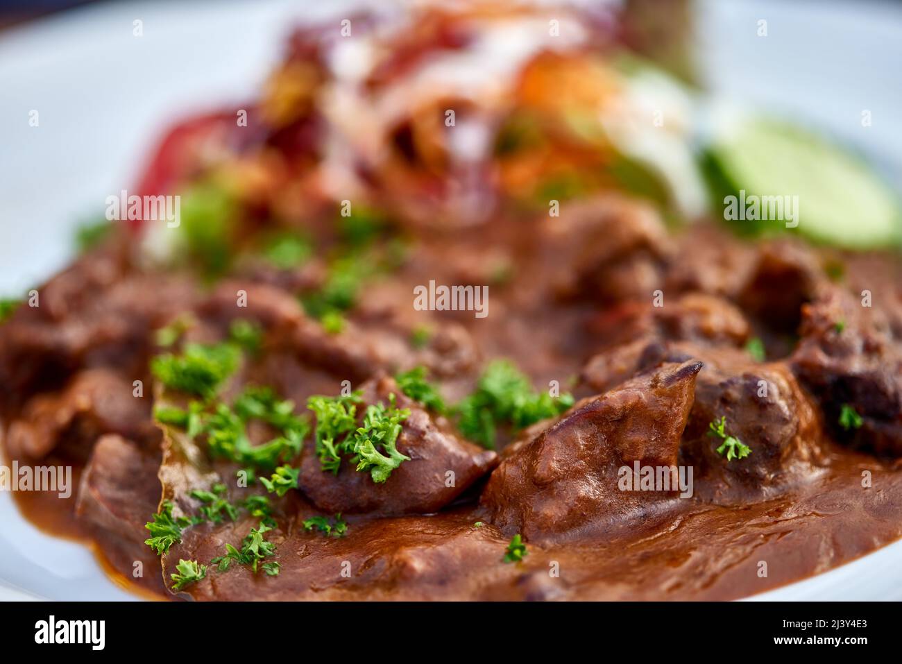 Stoofvlees: Karbonade-Flamande, flämischer Rindereintopf und belgische Küche Stockfoto