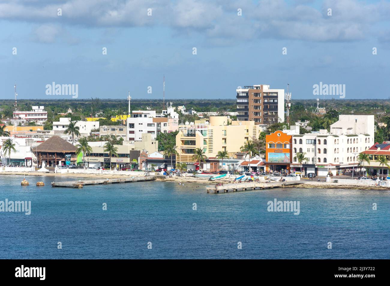 Blick auf das Wasser, Rafael E Melgar, San Miguel de Cozumel, Cozumel, Quintana Roo State, Mexiko Stockfoto