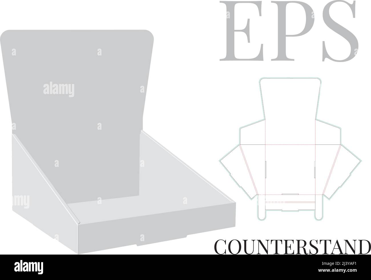 Thekendisplay-Schablone, Vektor mit Stempelschnitt, lasergeschnittene Schichten. Thekenständer, Ablagefach für Schneidwerk. Weiß, klar, leer, isoliert Zähleranzeige Mock U Stock Vektor