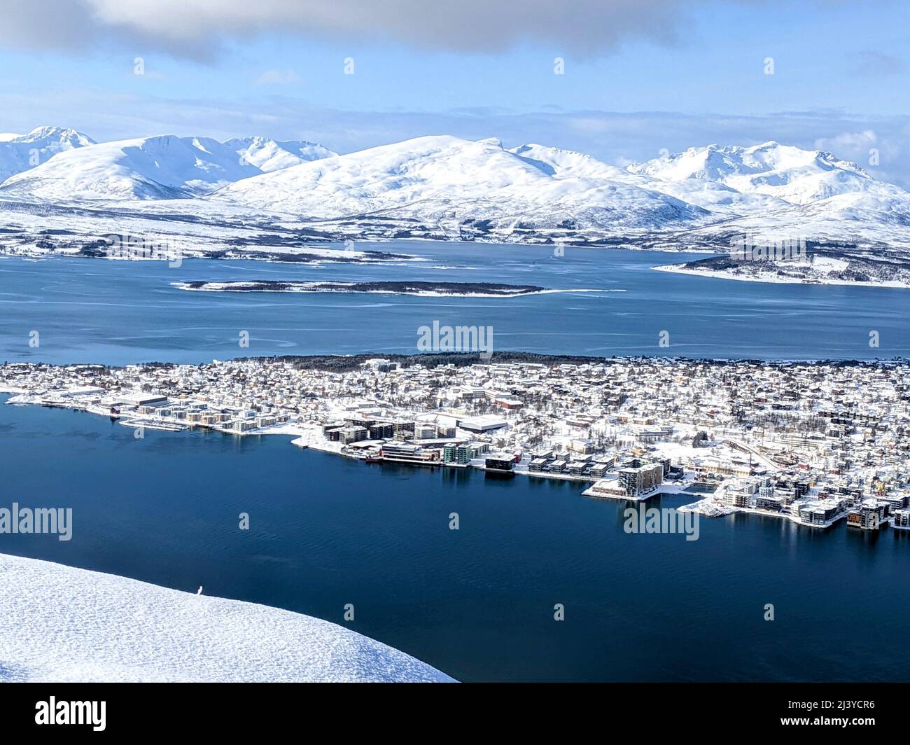 Blick auf die Insel Tromso, Norwegen, von oben Stockfoto
