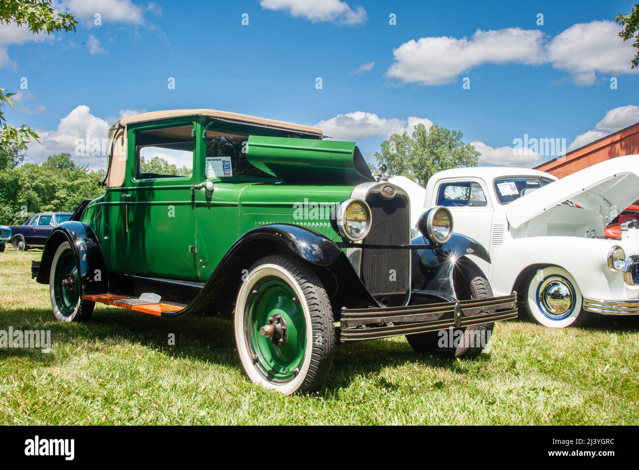 Grand Ledge, MI - 8. Juli 2017: Green Antique Chevy Coupe Stockfoto