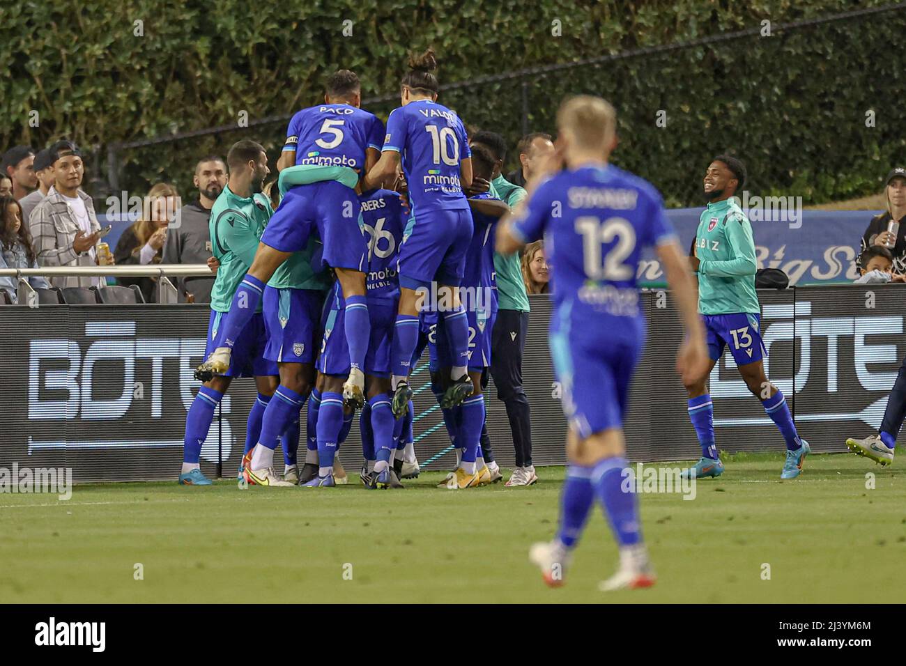 St. Petersburg, FL: FC-Spieler aus Miami feiern, nachdem der Stürmer Pierre Da Silva (98) in der ersten Spielminute von d das einzige Tor des Spiels erzielt hat Stockfoto