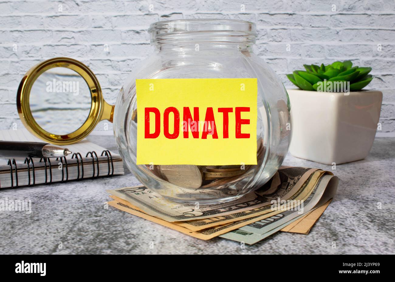Spenden Geld Glas Spendenkonzept Stockfoto