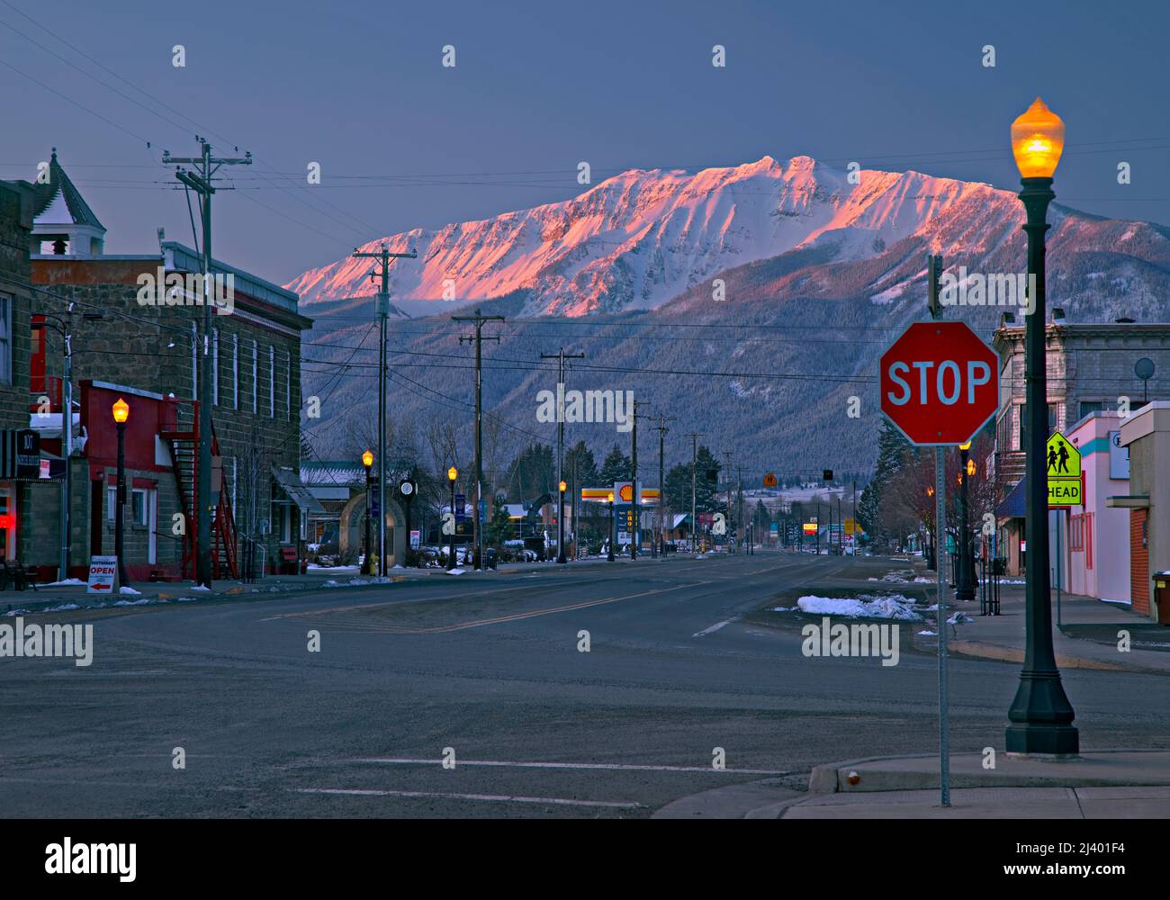 Town of Enterprise bei Sonnenaufgang, Wallowa Valley, Oregon Stockfoto