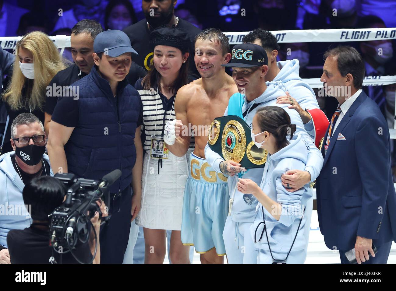 Saitama Super Arena, Saitama, Japan. 9. April 2022. Gennady Golovkin (KAZ), 9. APRIL 2022 - Boxen : WBA & IBF Mittelgewicht Weltmeisterschaft in der Saitama Super Arena, Saitama, Japan. Quelle: Naoki Morita/AFLO SPORT/Alamy Live News Stockfoto