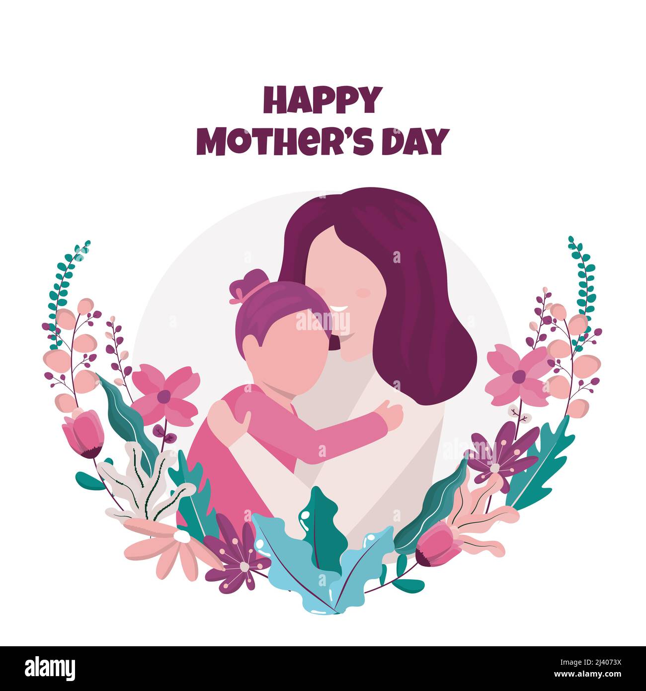 Happy Mother's Day Tochter Kind Blume Blumen flache Illustration Stock Vektor