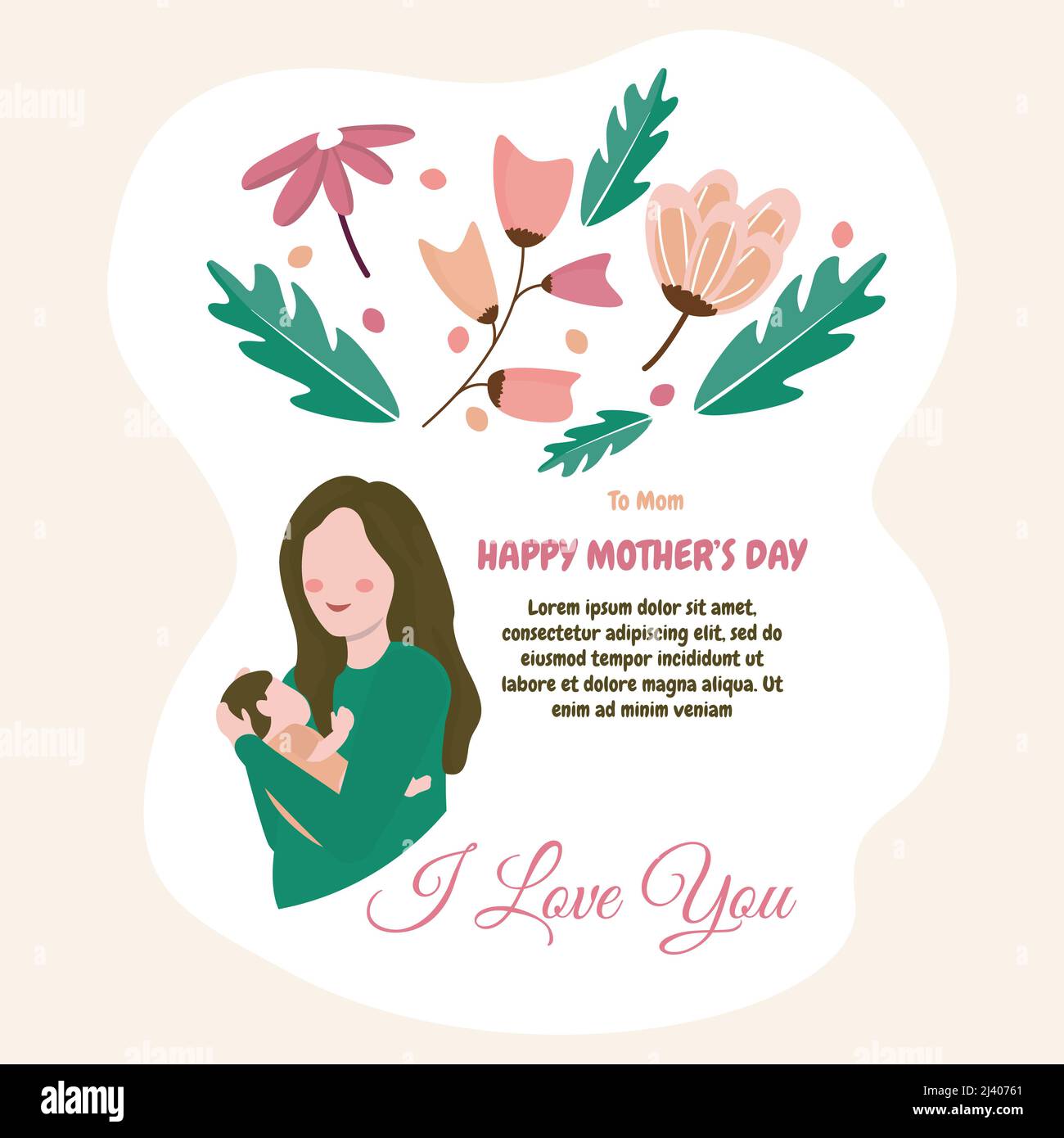 Happy Mother's Day Geschenkkarte mit Blumenmuster für Babys Stock Vektor