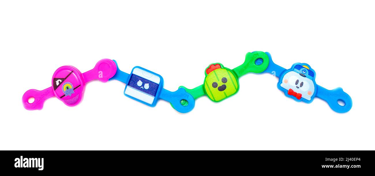 2021: Spielzeug bunte Gummi-Persönlichkeiten aus der Supercell Oy Spiele Stockfoto