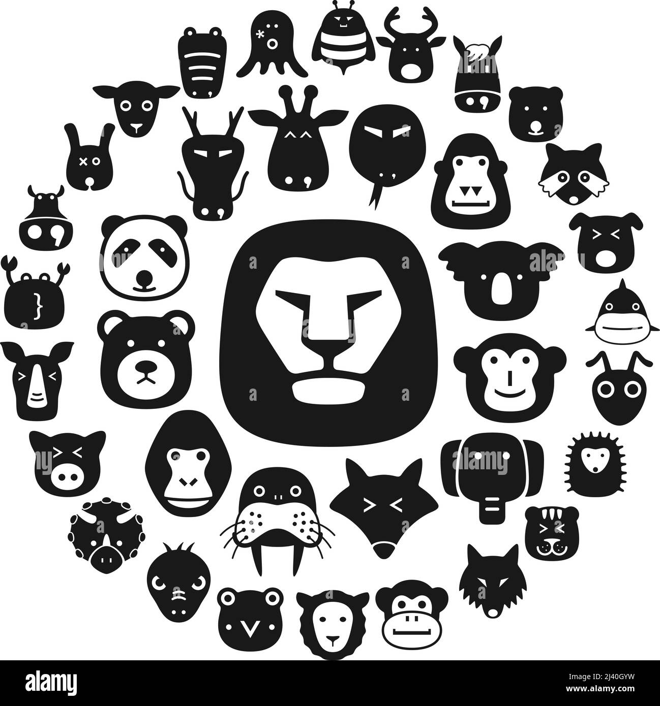 Flaches Design mit Tiergesicht und flachem Charakter Stock Vektor