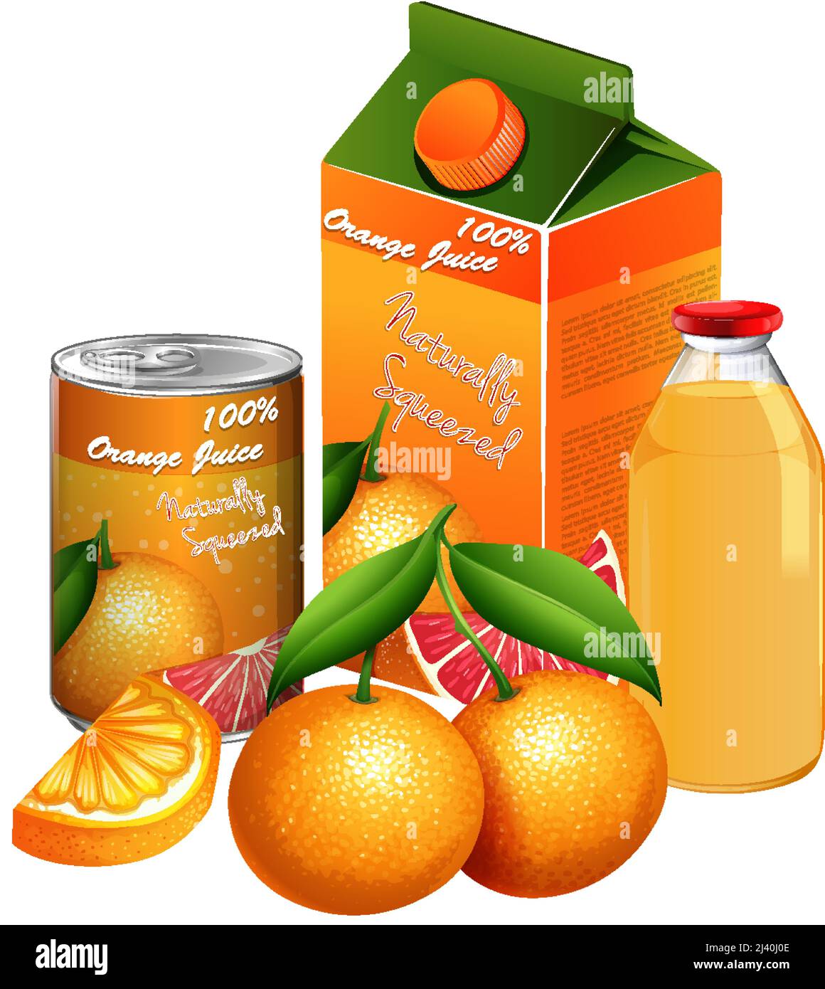 Orangefarbene Produkte auf weißem Hintergrund abgebildet Stock Vektor