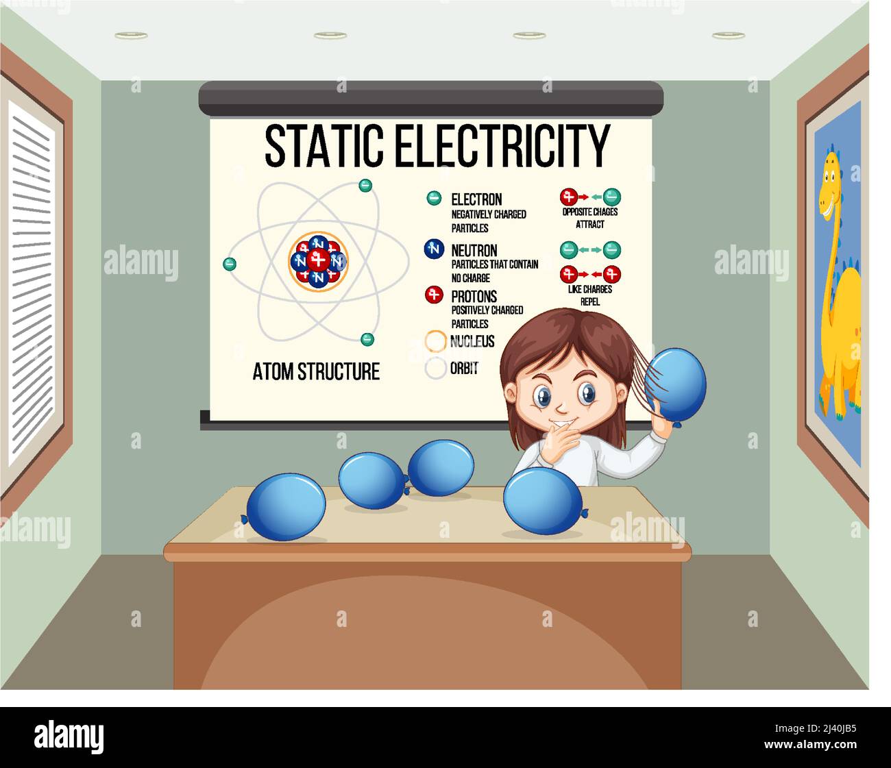 Wissenschaftler Mädchen tun statische Elektrizität Wissenschaft Experiment Illustration Stock Vektor
