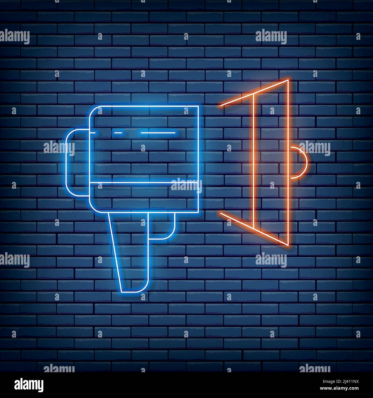 Vector Megaphon, Lautsprecher Neonschild. Vektorgrafik im Neon-Stil. Stock Vektor