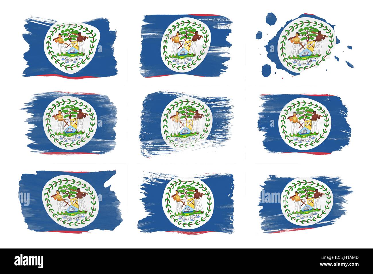 Belize Flagge Pinselstrich, Nationalflagge auf weißem Hintergrund Stockfoto