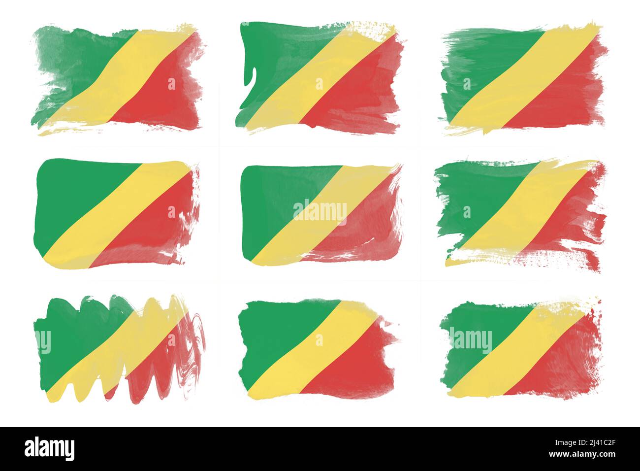 Republik Kongo Flagge Pinselstrich, Nationalflagge auf weißem Hintergrund Stockfoto