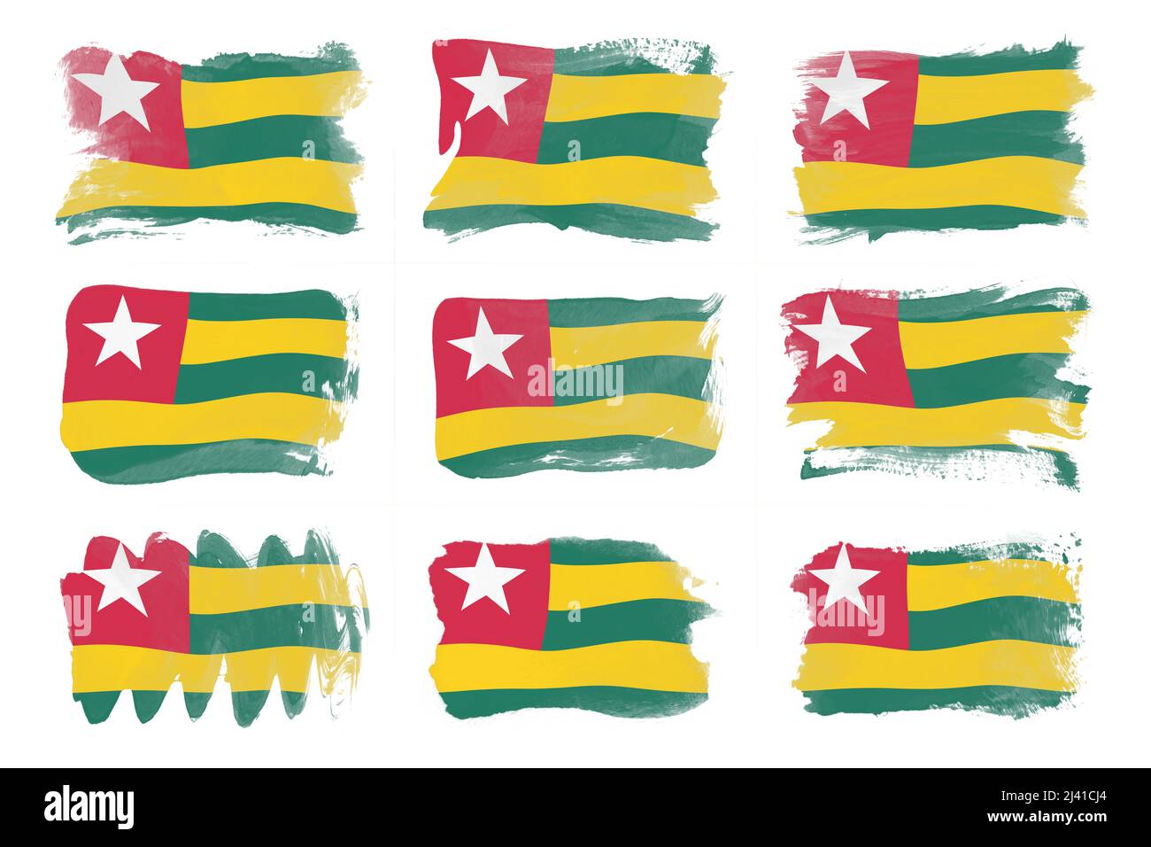 Togo Flagge Pinselstrich, Nationalflagge auf weißem Hintergrund Stockfoto