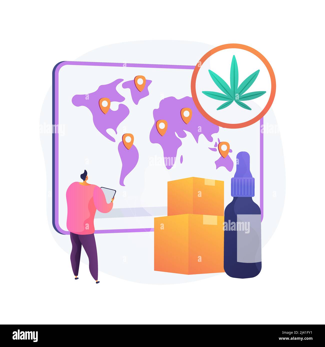 Verteilung von Hanf-Produkte abstraktes Konzept Vektor-Illustration. Cannabis-Einzelhandel, Marihuana-Absatzmarkt, online bestellen, Hanfextrakt, Lebensmittel Stock Vektor