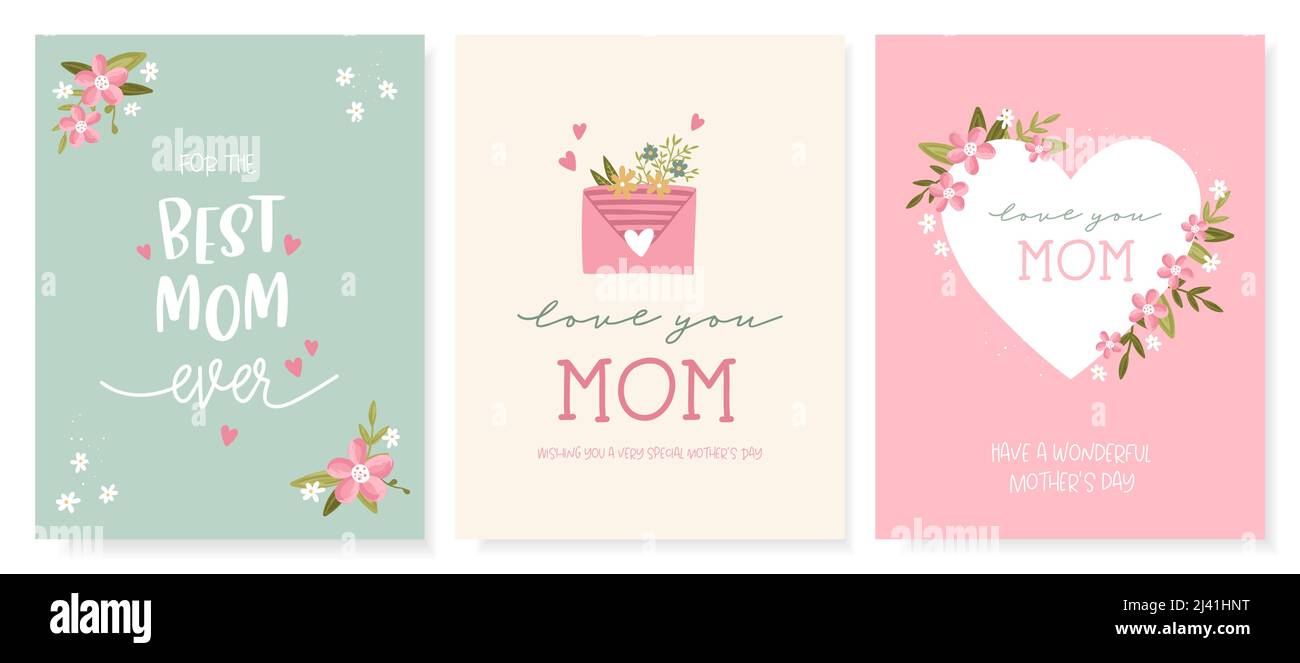 Schöne handgezeichnete Muttertagsdesigns, niedliche Blumen und Handschrift, ideal für Karten, Einladungen, Geschenke, Banner - Vektor-Design Stock Vektor