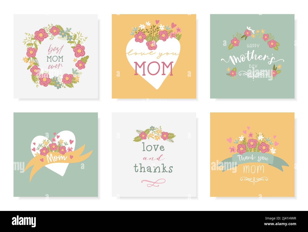 Schöne handgezeichnete Muttertagsdesigns, niedliche Blumen und Handschrift, ideal für Karten, Einladungen, Geschenke, Banner - Vektor-Design Stock Vektor
