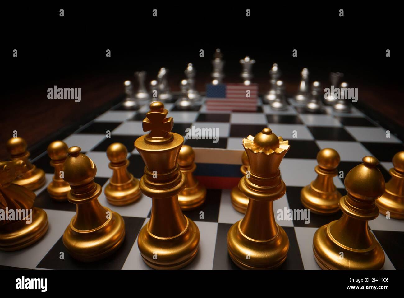 Schachbrett Spiel. Konzept des politischen Konflikts mit den USA. Stockfoto