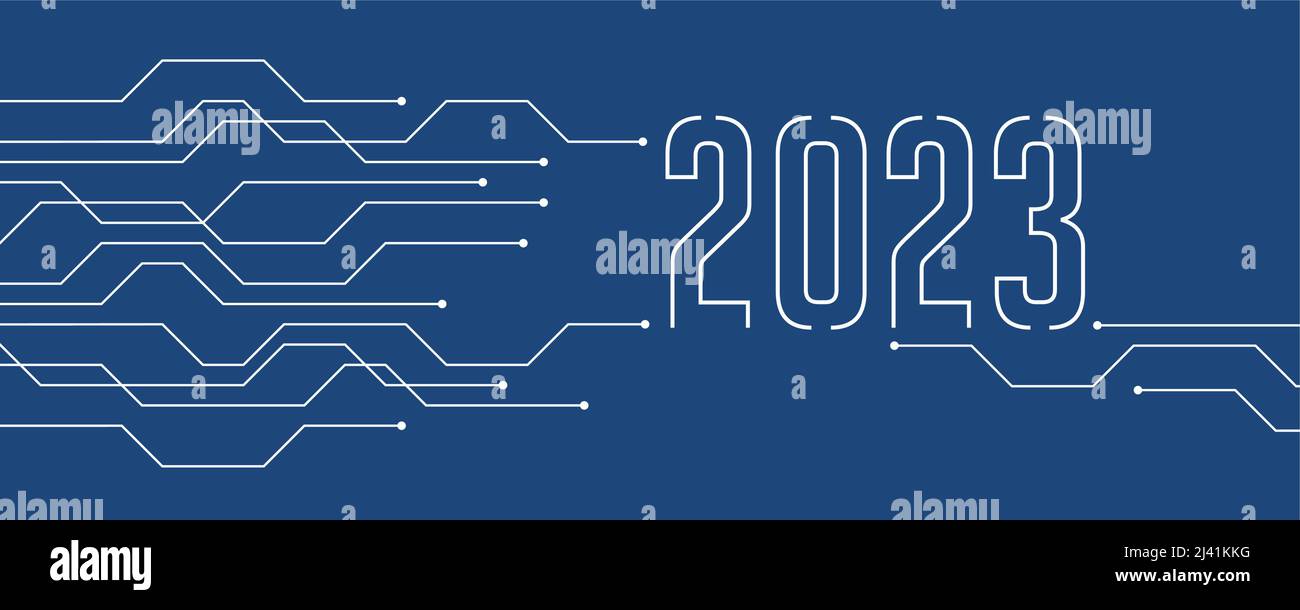 Blue Technology Banner 2023 Leiterplatte Elektronik digital Stock Vektor